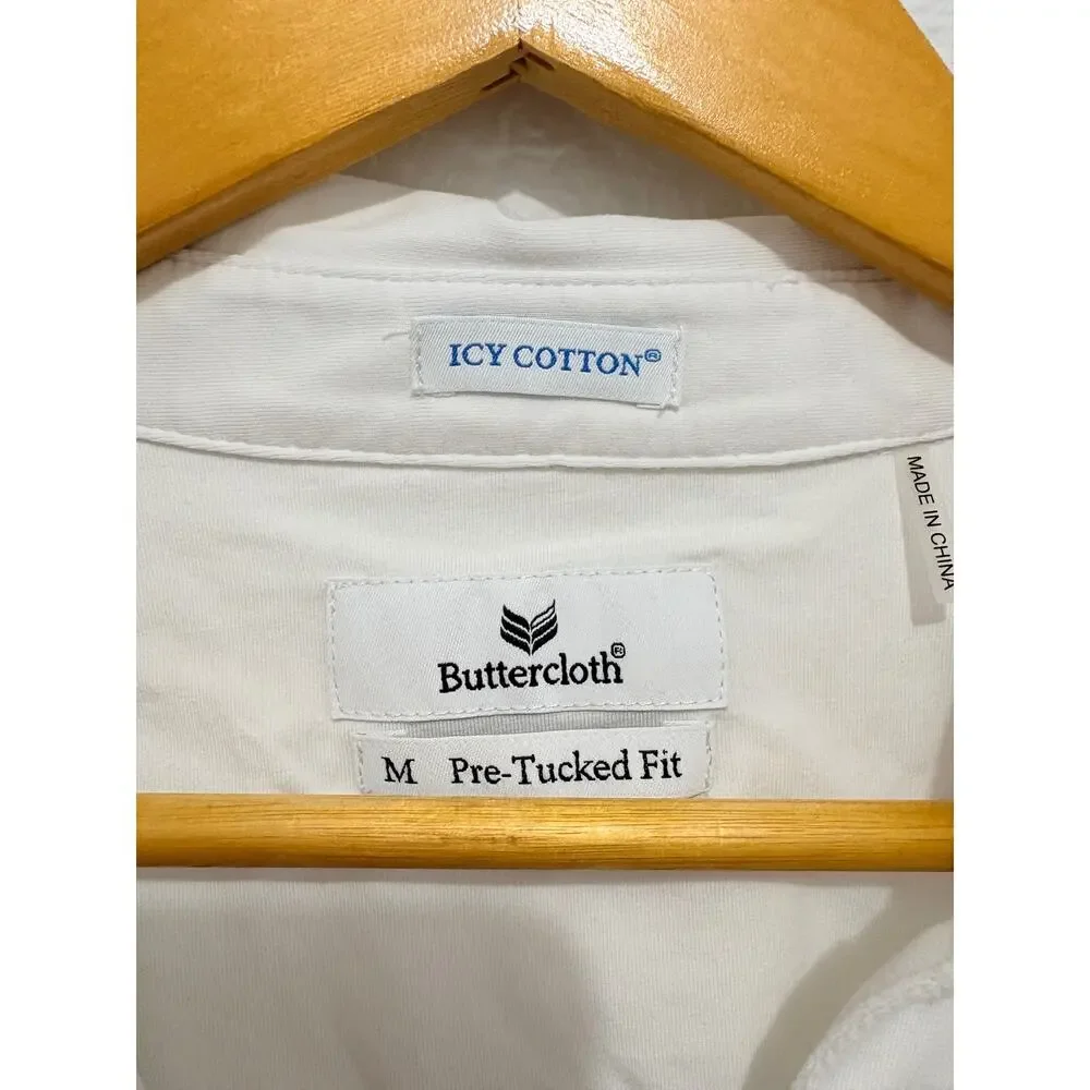 Buttercloth Pre-Tucked Fit White Button Down Shirt Icy Cotton Medium Career - Picture 3 of 5